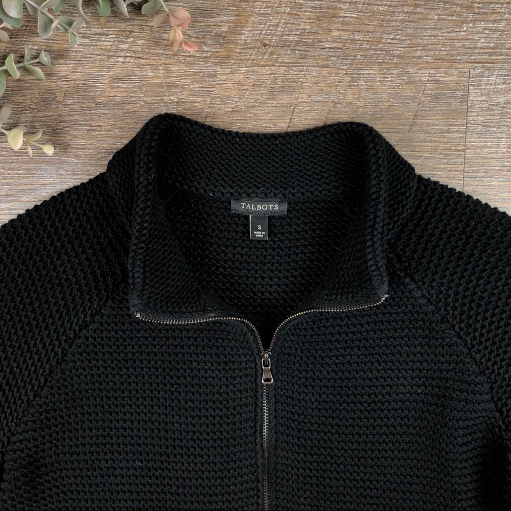 TALBOTS Black 100% Cotton Knit Cardigan Sweater - Picture 3 of 5
